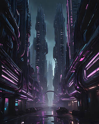Sugar Skulls - Cyberpunk City Street by Tricky Woo