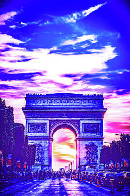 Paris Skyline Paintings - CyberPunk Neon, Cityscape - skyline - Urban -  Paris 5 by Celestial Images