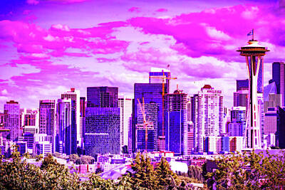 Royalty-Free and Rights-Managed Images - CyberPunk Neon, Cityscape - skyline - Urban -  Seattle 4 by Celestial Images