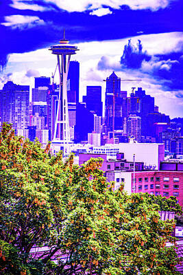 Royalty-Free and Rights-Managed Images - CyberPunk Neon, Cityscape - skyline - Urban -  Seattle skyline, United States 6 by Celestial Images