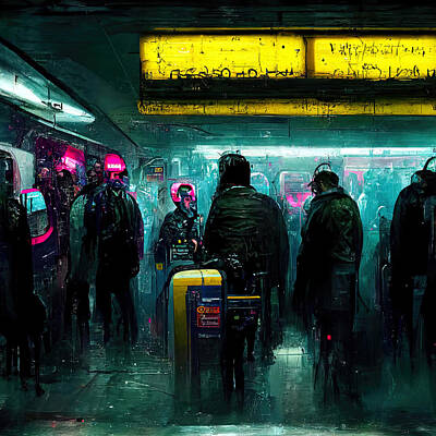 Science Fiction Paintings - Cyberpunk Subway, 05 by AM FineArtPrints