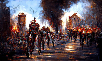 Steampunk Painting Royalty Free Images - Cyborg Army, 01 Royalty-Free Image by AM FineArtPrints