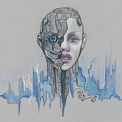 Science Fiction Drawings - Cyborg Woman by Katherine Nutt