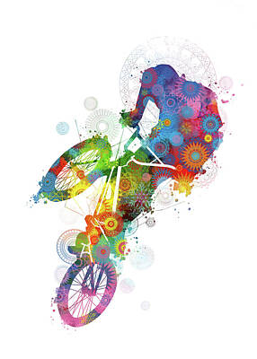Transportation Digital Art - Cycling mandala silhouette 12 by Bekim M