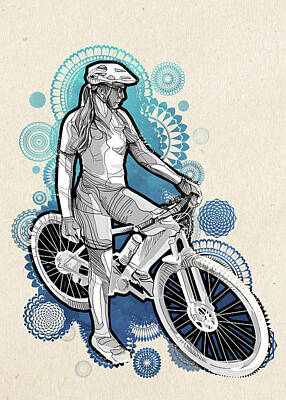 Transportation Digital Art - Cycling vintage silhouette 5 by Bekim M