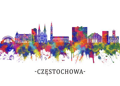 City Scenes Mixed Media - Czestochowa Poland Skyline by NextWay Art