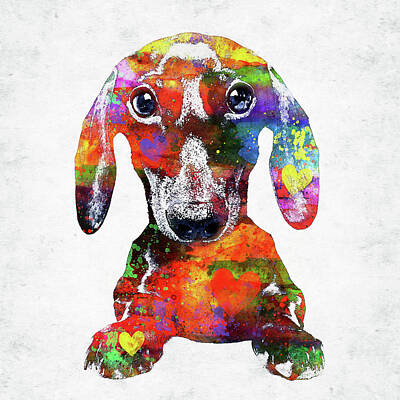 Just In The Nick Of Time - Dachshund colorful watercolor portrait  by Mihaela Pater