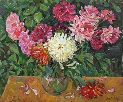 Maps Rights Managed Images - Dahlias in a vase Royalty-Free Image by Juliya Zhukova