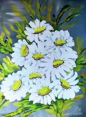 Abstract Flowers Paintings - Daisies in Abstract by Donna R Chacon