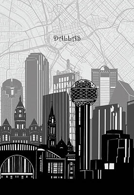 Skylines Digital Art - Dallas Cityscape Map by Bekim M
