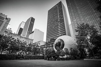 Skylines Royalty-Free and Rights-Managed Images - Dallas Skyline And Giant Eyeball - Black And White by Gregory Ballos