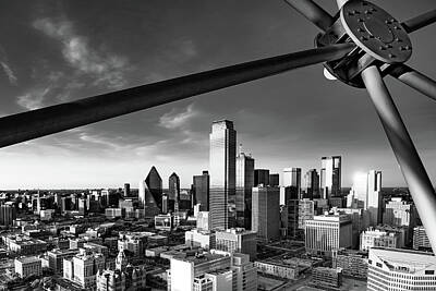 Skylines Photos - Dallas Skyline From The Observation Deck of Reunion Tower in Monochrome by Gregory Ballos