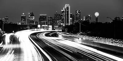 Skylines Photos - Dallas Skyline High Contrast Monochrome Panorama by Gregory Ballos