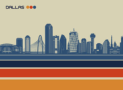 Skylines Digital Art - Dallas skyline retro 2 by Bekim M