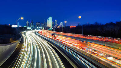 Robert Bellomy Royalty-Free and Rights-Managed Images - Dallas Skyline Super Moon by Robert Bellomy