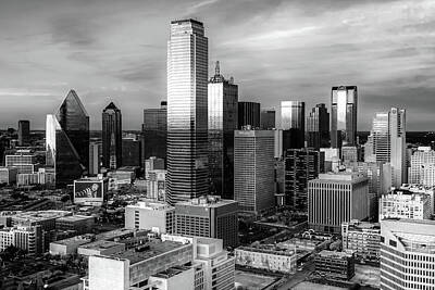 Skylines Royalty-Free and Rights-Managed Images - Dallas Texas From The Sky - Black and White Infrared Monochrome by Gregory Ballos