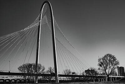 Skylines Royalty-Free and Rights-Managed Images - Dallas Texas Margaret Hunt Hill Bridge in Monochrome by Gregory Ballos
