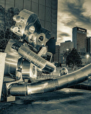 Skylines Photos - Dallas Traveling Man - Waiting on A Train in Deep Ellum in Sepia by Gregory Ballos
