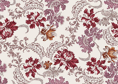 Abstract Flowers Drawings - Damask Pattern With Flowers And Vintage Tapestry Motifs  by Julien