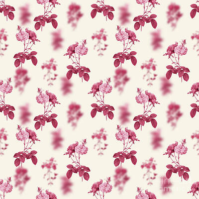 Food And Beverage Mixed Media Rights Managed Images - Damask Rose Botanical Seamless Pattern in Viva Magenta n.0885 Royalty-Free Image by Holy Rock Design