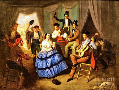 Musician Royalty-Free and Rights-Managed Images - Dance in a Fair Booth by Manuel Cabral Bejarano 1860 by Manuel Cabral Bejarano
