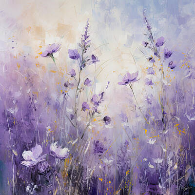 Abstract Paintings - Dance of the Lavender Flowers by Lourry Legarde