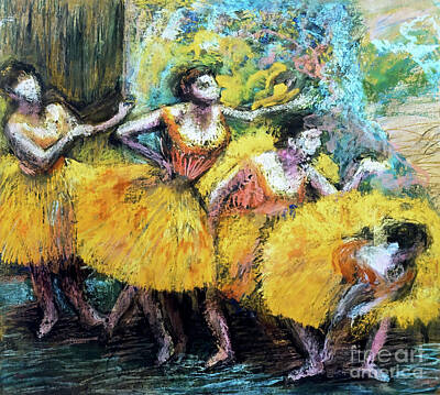 Impressionism Drawings - Dancers in Yellow Skirts by Edgar Degas 1903 by Edgar Degas