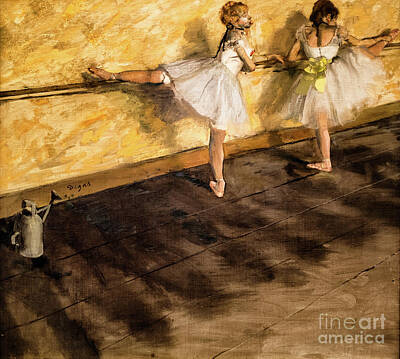 Negative Space Rights Managed Images - Dancers Practicing at the Barre by Edgar Degas Royalty-Free Image by Edgar Degas