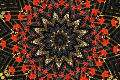 Vintage Tees - Dancing Red Maple Leaves - kaleidoscope by Maria Faria Rodrigues