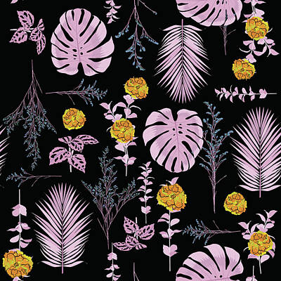 Abstract Flowers Drawings - Dark botanical decoration leaves and flowers seamless pattern by Julien