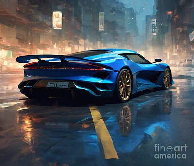 Sports Mixed Media - Dark fantasy 279 2021 Lotus Emira Front View Exterior Blue Sports Car by Cortez Schinner