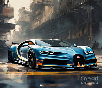 Sports Mixed Media - Dark fantasy 488 2022 Bugatti Chiron Super Sport Hypercar Front View by Cortez Schinner