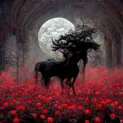 Surrealism Digital Art - Dark Horse In a Field of Red by Wes and Dotty Weber