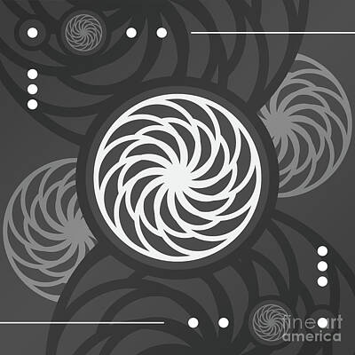 Fantasy Mixed Media - Dark Steely Geometric Glyph Art in Black Gray and White n.0075 by Holy Rock Design