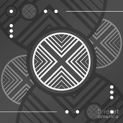 Abstract Mixed Media - Dark Steely Geometric Glyph Art in Black Gray and White n.0115 by Holy Rock Design