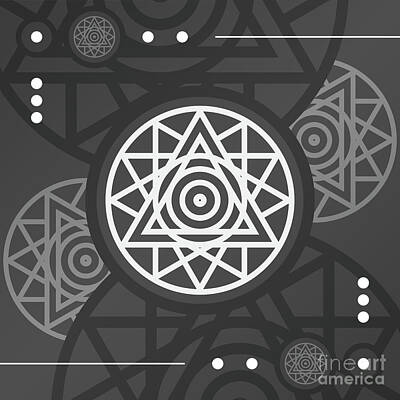 Fantasy Mixed Media - Dark Steely Geometric Glyph Art in Black Gray and White n.0310 by Holy Rock Design