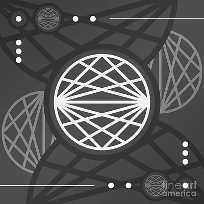 Fantasy Mixed Media - Dark Steely Geometric Glyph Art in Black Gray and White n.0350 by Holy Rock Design