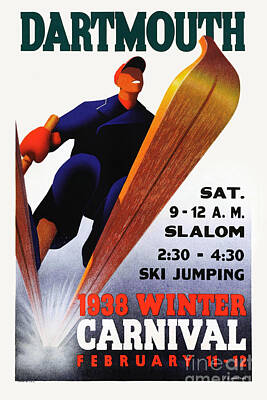 Sports Drawings - Dartmouth Winter Carnival 1938 Vintage Poster by Vintage Treasure
