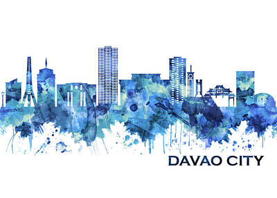 City Scenes Mixed Media Rights Managed Images - Davao City Philippines Skyline Blue Royalty-Free Image by NextWay Art