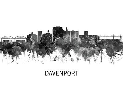 Ingredients Rights Managed Images - Davenport Iowa Skyline BW Royalty-Free Image by NextWay Art