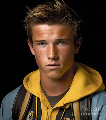 Athletes Painting Rights Managed Images - David  Beckham  as  High  School  Fashion  model  by Asar Studios Royalty-Free Image by Celestial Images