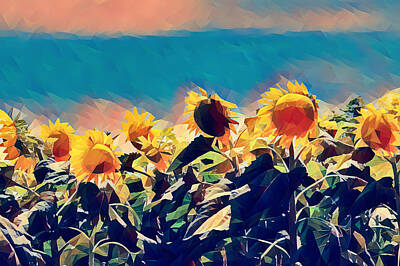 Sunflowers Digital Art - Geo Sunflowers Abstract Digital Graphic by Gaby Ethington