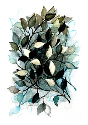 Aloha For Days - Decorative Leaves Branches Silver Blue and Olive by Gittas Art