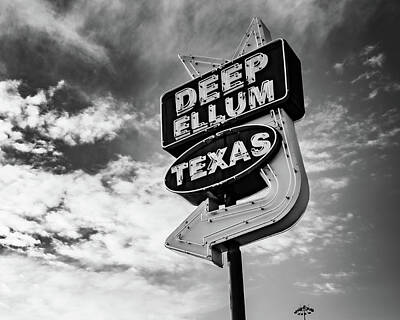 Holiday Pillows 2019 - Deep Ellum Texas Sign - Black and White by Gregory Ballos