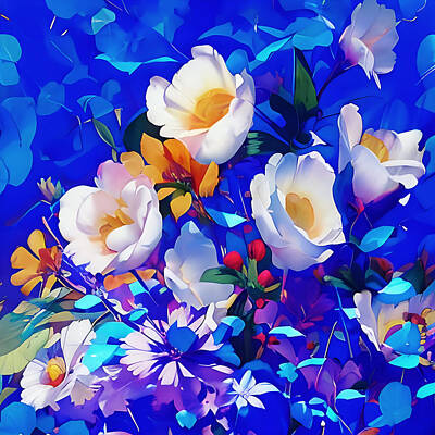 Glass Of Water Rights Managed Images - Delicate Bouquet on Cobalt Blue  Royalty-Free Image by Dana Roper