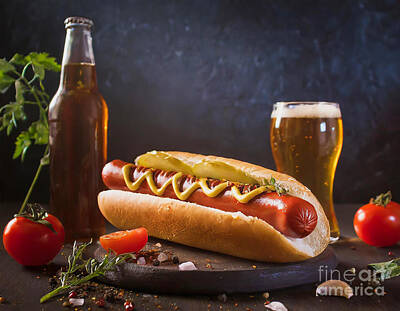 Beer Digital Art - Best pairing- beer and hot dog by Viktor Birkus