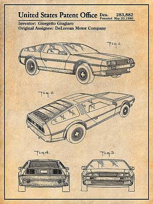 Transportation Royalty-Free and Rights-Managed Images - Delorean Automobile Antique Paper Patent Print Greg Edwards by Car Lover