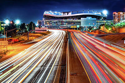 Football Photos - Denver Cityscape and Football Stadium - Mile High City by Gregory Ballos