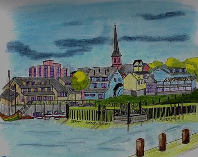 City Scenes Drawings - Derby Wharf Salem by Paul Meinerth