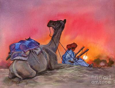Musicians Painting Royalty Free Images - Desert Serenade Royalty-Free Image by Anjuna Sainath